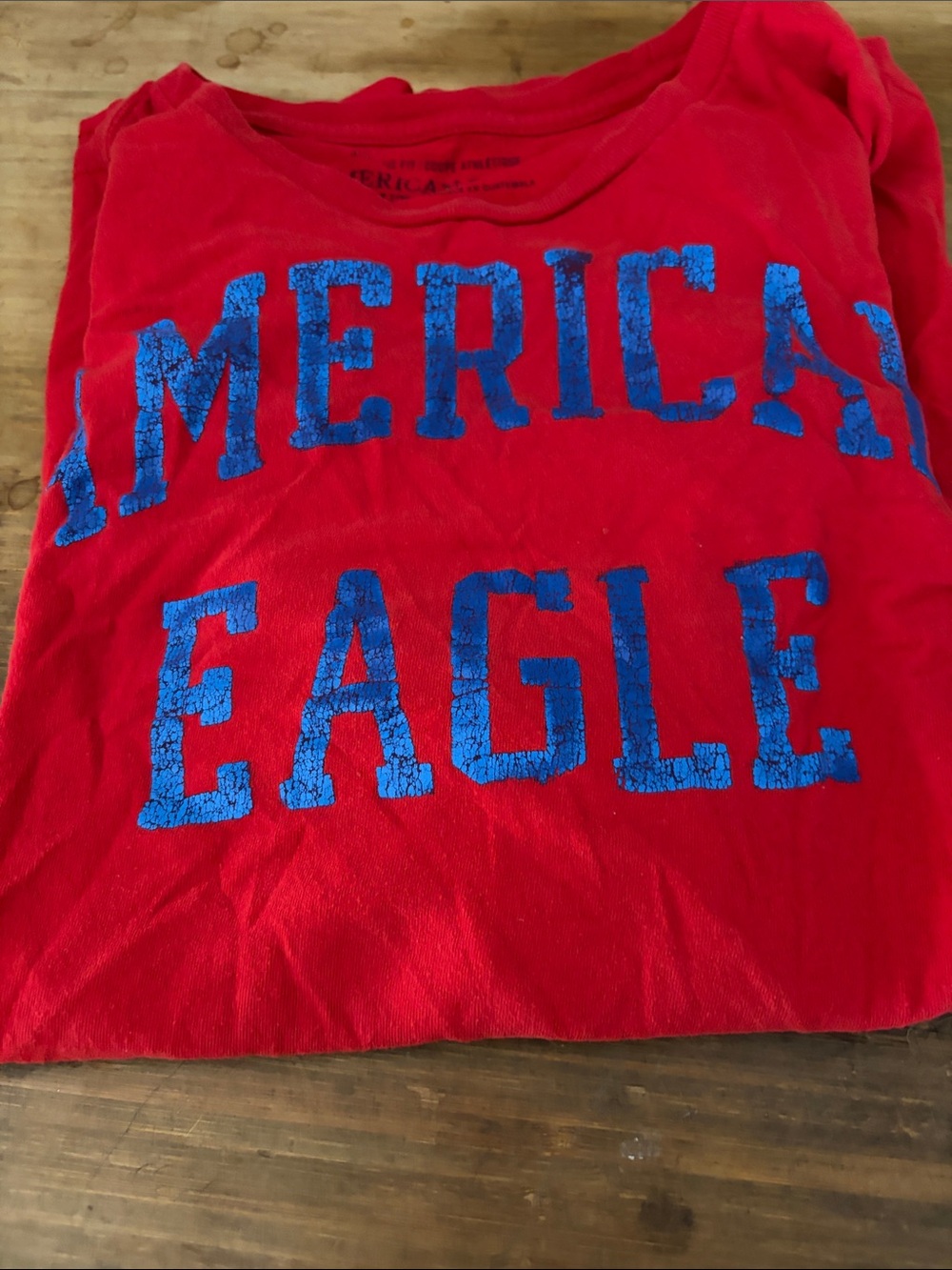 American Eagle Outfitters Red Tee with Blue Graphic Logo